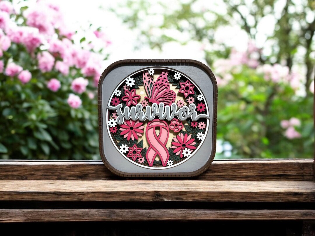Breast Cancer Survivor Wood Shadow Box: Pink Ribbon Gift (6