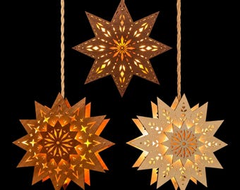 Scandinavian Window Star Light | Choose Your Design & Wood | Wooden Hanging Welcome Light | Nordic Christmas Decor