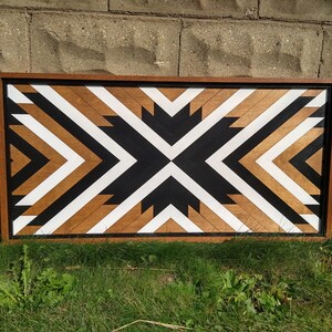 Reclaimed Mosaic Wood Wall Art, Modern Geometric Statement Piece perfect for Mantel, Couch, or Headboard, Rustic Farmhouse Wood Wall Hanging zdjęcie 5