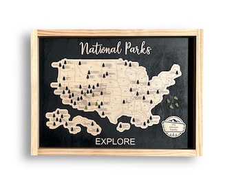 National Parks Travel Map | National Park Travel Tracker | Gift for Hiker, Traveler | Modern Home Wall Decor | You Pick Colors