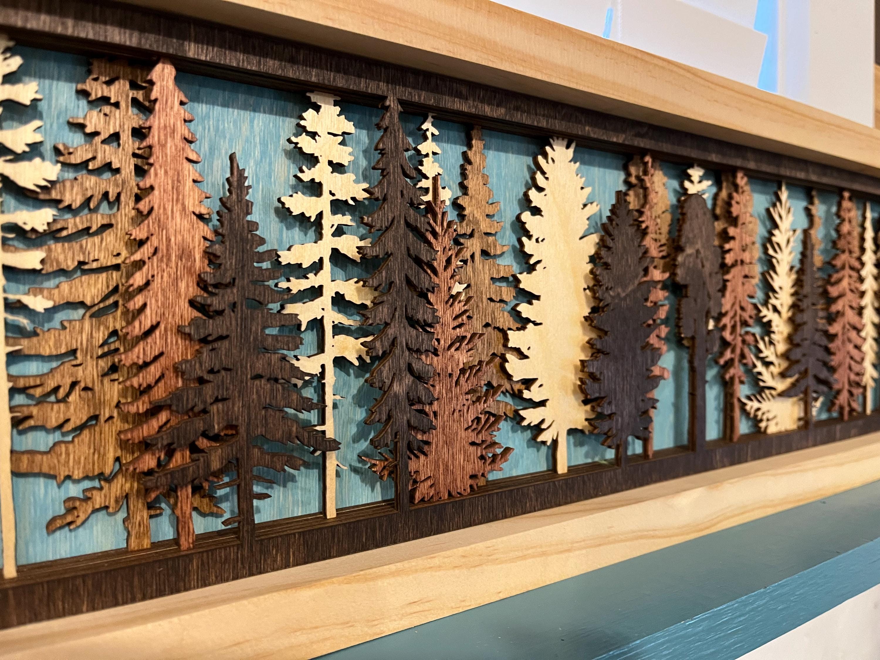 Layered Wide Tree Wood Wall Art | 3D Forest Scene Shadow Box Gift