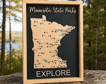 Minnesota State Parks Travel Map | 64 MN State Parks Tracker | Wood Adventure Map | Gift for Hiker Camper Traveler | Custom Colors