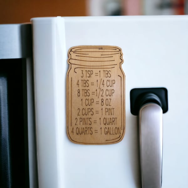 Kitchen Measurement Conversions Refrigerator Magnet | Wood Mason Jar Magnet