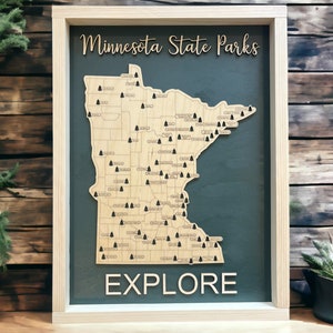 Minnesota State Parks Travel Map | Wood MN Travel Tracker | Gift for Hiker, Traveler, Minnesotan | Modern Home Wall Decor | Customize Colors