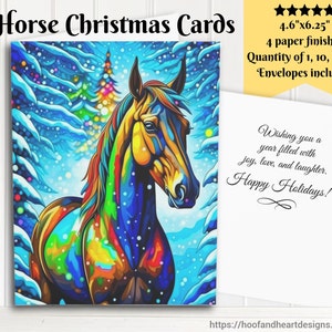Cartes de Noël cheval (1, 10, 30, 50 pcs) Cartes de voeux de Noël équin, cartes pour amoureux des chevaux, cartes équestres, cartes cheval en vitrail