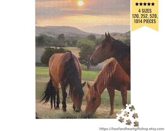 Horses Sunset Puzzle (110, 252, 520, 1014-piece) Country Scene Horses Jigsaw Puzzle Lover Gift, Family Adult Kids Puzzle