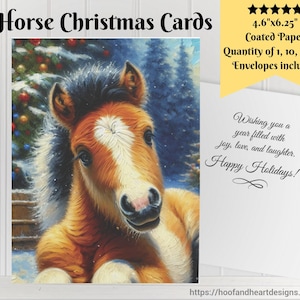 Tarjetas navideñas de caballos (1, 10, 30, 50 piezas) Juegos de tarjetas de felicitación navideñas, tarjetas para amantes de los caballos, tarjetas navideñas para dueños de caballos, entrenadores y preparadores