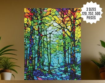 Colorful Forest Puzzle (120, 252, 500-Piece) Stained Glass Trees Jigsaw Puzzle Lover Gift for Adults, Nature Puzzle Kids Family