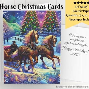 Tarjetas navideñas de caballos y trineos (1, 10, 30, 50 piezas) Juegos de tarjetas de felicitación navideñas, tarjetas navideñas para amantes de los caballos, dueños, entrenadores y preparadores