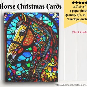 Cartes de Noël cheval (1, 10, 30, 50 pcs) Carte de Noël équestre, carte de voeux cheval en vitrail, carte de Noël vierge à l'intérieur