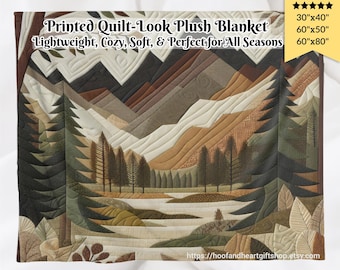 Mountain Forest Plush Blanket, Lightweight, Soft, Cozy Printed Quilt-Look Throw, 40&quot;x30&quot;, 60&quot;x50&quot;, 80&quot;x60&quot;, Nature Home Decor Gift