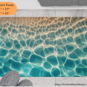 Ocean Beach Memory Foam Bath Mat 24&quot; × 17&quot;, 34&quot; × 21&quot; Water and Sand Bathroom Kitchen Rug Nature Home Decor Gift