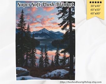 Mountain Lake Forest Plush Blanket: Lightweight Throw Cabin Decor