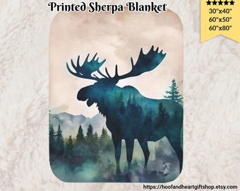 Mountain Moose Sherpa Blanket: Mystical Forest Wildlife Throw