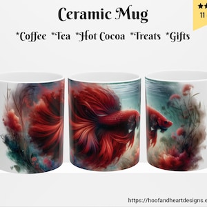 Red Betta Fish Mug 11oz, Siamese Fighting Fish Mug Gift, Birthday Mother&#39;s Day Christmas Friend Coworker Teacher Aquarium Tank Gift