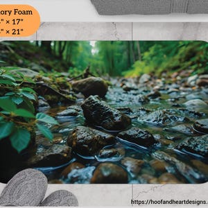 Mountain Stream Memory Foam Bath Mat - Nature Home Decor, River Rocks Bathroom Rug, Spa Gift, Kitchen Mat, Non-Slip Shower Mat