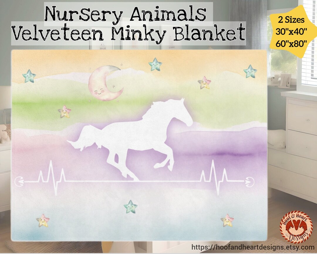 Horse Heartbeat Baby Blanket, Baby Horse Velveteen Minky Blanket 40x30