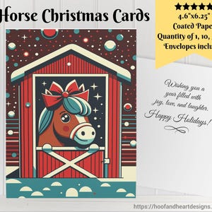 Tarjetas navideñas de caballos (1, 10, 30, 50 piezas) Juegos de tarjetas de felicitación navideñas, tarjetas para amantes de los caballos, tarjetas navideñas para dueños de caballos, entrenadores y preparadores