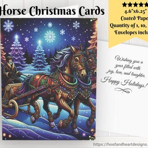 Tarjetas navideñas de caballos y trineos (1, 10, 30, 50 piezas) Juegos de tarjetas de felicitación navideñas, tarjetas navideñas para amantes de los caballos, dueños, entrenadores y preparadores