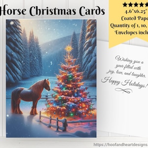 Tarjetas navideñas de caballos (1, 10, 30, 50 piezas) Juegos de tarjetas de felicitación navideñas, tarjetas para amantes de los caballos, tarjetas navideñas para dueños de caballos, entrenadores y preparadores