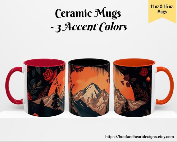 Mountain Floral Ceramic Mug: Nature Lover Coffee Cup (11oz, 15oz)