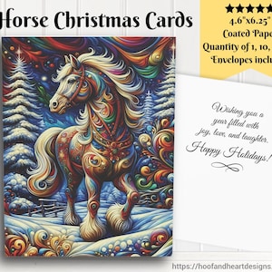Tarjetas navideñas de caballos (1, 10, 30, 50 piezas) Juegos de tarjetas de felicitación navideñas, tarjetas para amantes de los caballos, tarjetas navideñas para dueños de caballos, entrenadores y preparadores