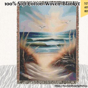 Coastal Beach Woven Blanket: Ocean Home Decor, Cotton Throw