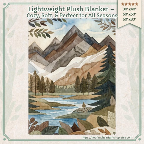 Mountain Forest Plush Blanket, Lightweight, Soft, Cozy Throw