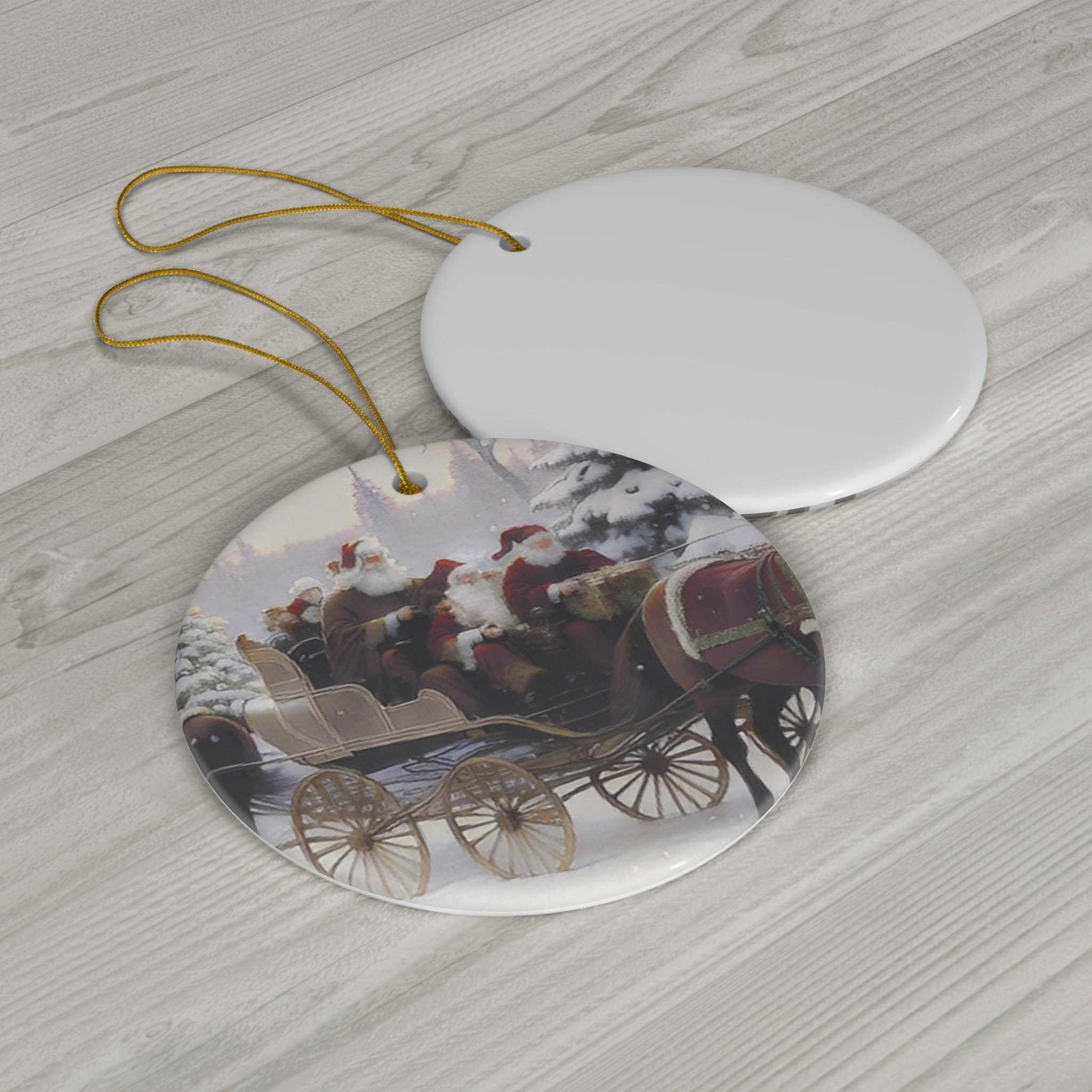 Santas Riding in a Horse Drawn Carriage Ceramic Ornament Christmas Gift ...