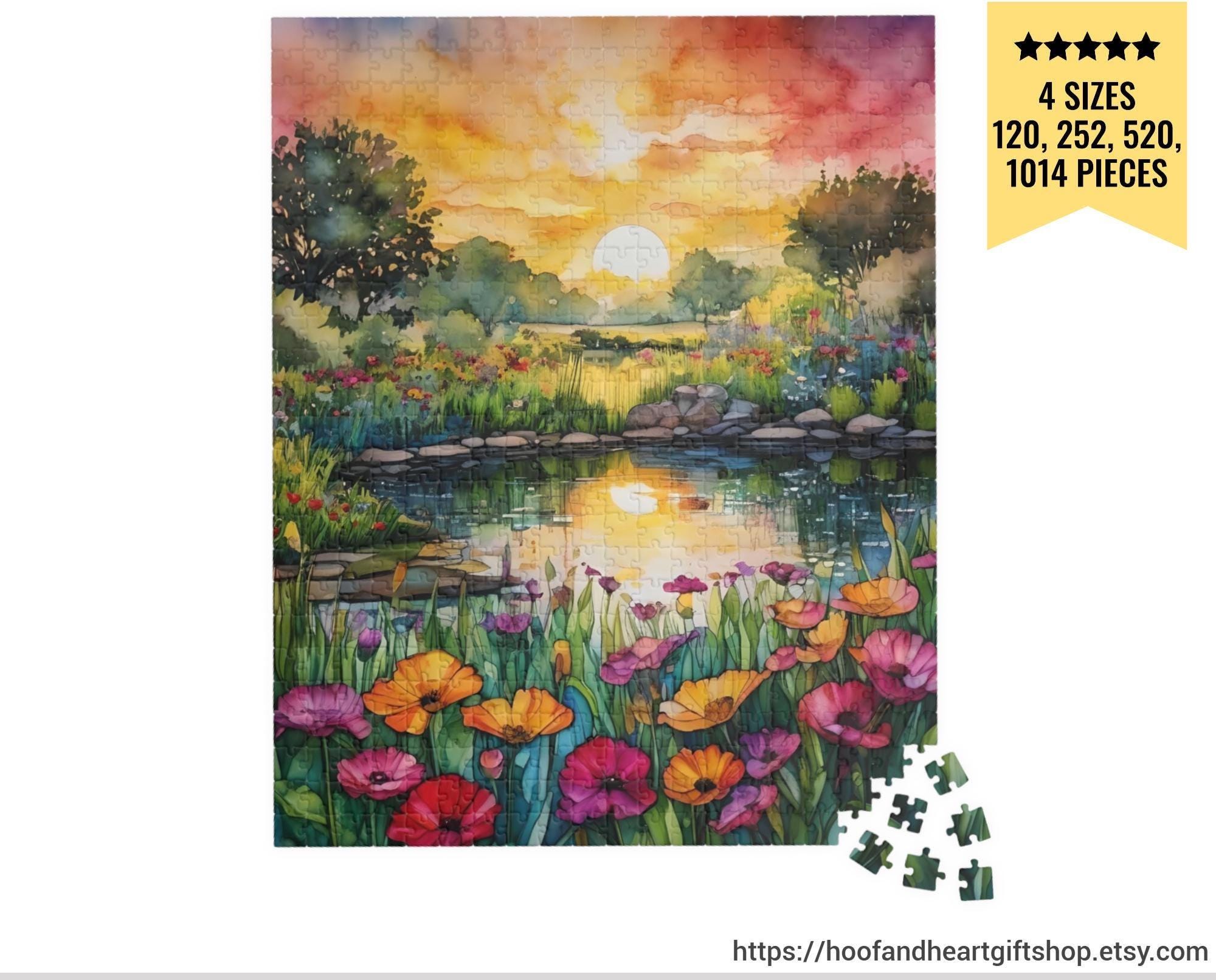 Colorful Pond Sunrise Jigsaw Puzzle, Abstract Sunset Pondscape, Game Night Gift 110-1014 Piece Puzzle Lover Gift, Family Adult Kids Activity