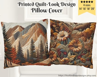 Mountain Wildflowers Square Throw Pillow Case, Printed Quilt-Look (14&quot;, 16&quot;, 18&quot;, 20&quot;), Nature Accent Pillow Cover Home Cabin Camper Decor
