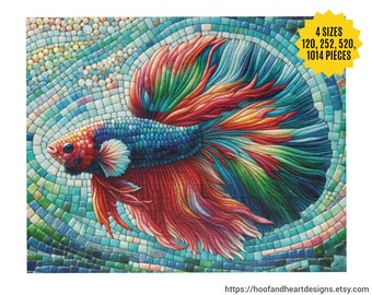 Colorful Betta Fish Puzzle (110, 252, 520, 1014-piece) Mosaic Betta Siamese Fighting Fish Jigsaw Puzzle Lover Gift, Family Adult Kids Puzzle
