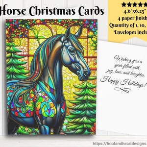 Tarjetas navideñas de caballos (1, 10, 30, 50 piezas) Tarjetas de felicitación navideñas equinas, tarjetas para amantes de los caballos, tarjetas de caballos con vitrales, tarjetas ecuestres