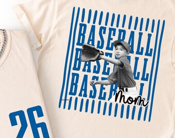 Custom Baseball Mom Shirt, Personalized Player Photo Tee, Custom Number Baseball TShirt, Game Day Mom Gift, Sports Mom Shirt, Team Mom Shirt