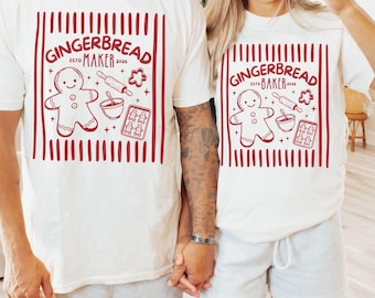 Custom Couples Christmas Gingerbread Pregnancy Announcement Shirts, Matching Couples Christmas Baby Reveal Maternity Tee, Expecting Shirt