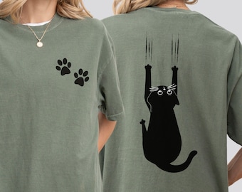 Black Cat Shirt, Scaredy Cat Tee, Cat Love Gift For Her, Cat Mom Shirt, Halloween Cat Mom Gift, Fall Cat shirt, Scaredy Cat Clawing Tee