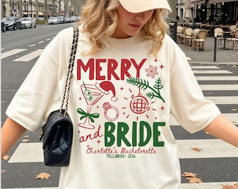 Christmas Bachelorette Party Shirts, Merry and Bride, Christmas Bridal Tees, Custom Bachelorette Shirts, Winter Bachelorette, Comfort Colors