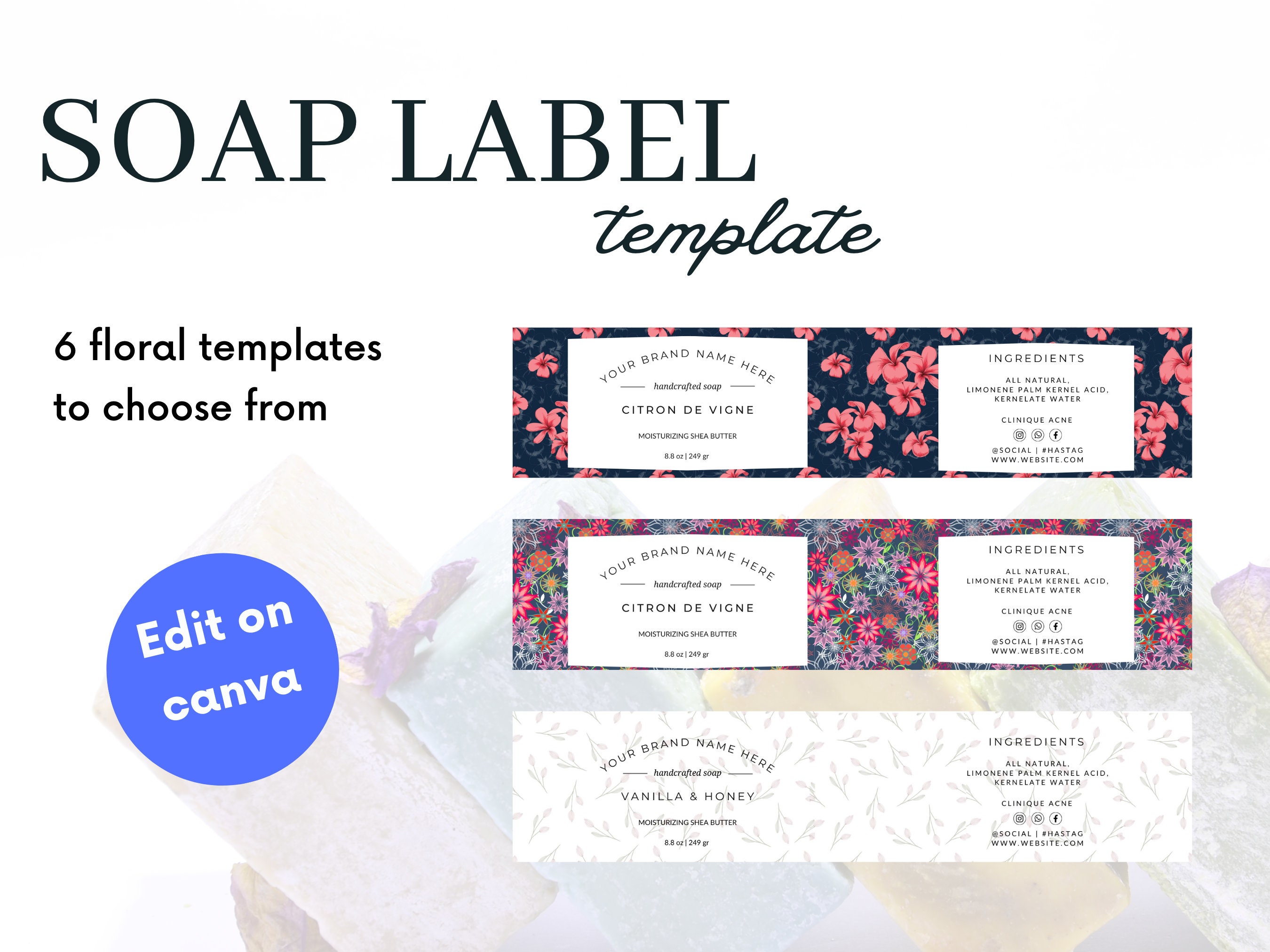 Custom Soap Label Template Body Product Label Template DIY Jar Wrap Whipped  Soap Label Desig handmade