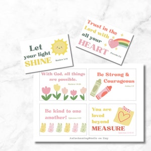 Children&#39;s Bible Verse Lunch Box Notes | Best Memory Verse Cards | Bible Verse Scripture Kids | Set of 16 | Printable