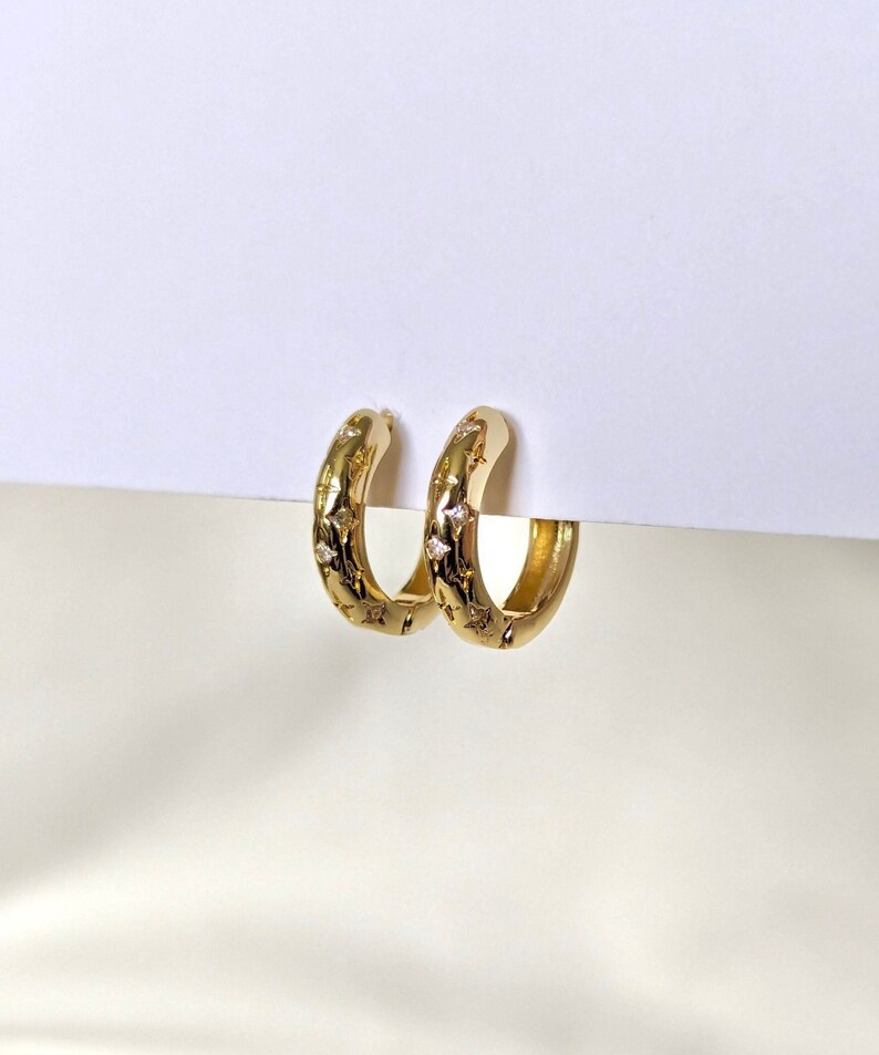 Small Star Gold Hoop Earrings, Dainty Star Huggie Hoops Gold, Celestial ...