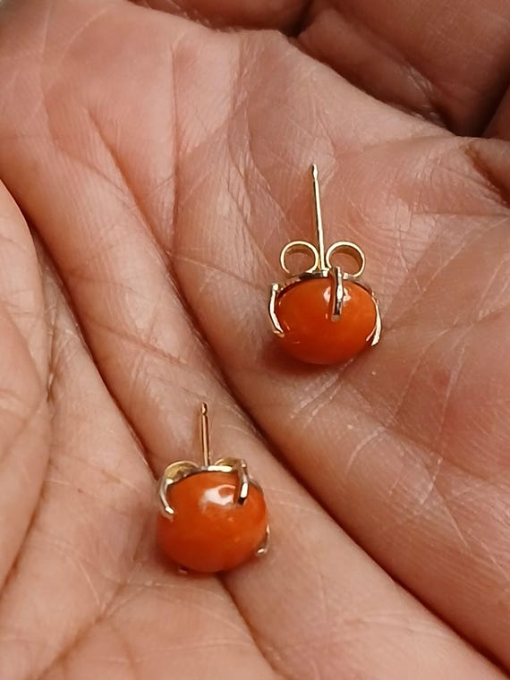 Red Mediterranean Coral Stud Earrings: 14K Gold Settings