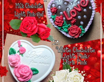 Brownies au fudge en forme de coeur enrobés de chocolat 4 options au choix : Changez la couleur de votre rose ou l'arôme chocolat Ajoutez un panier/une boîte gratuitement