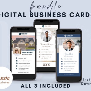 Digital Business Card BUNDLE, Canva Template, Real Estate Business Card, Real Estate Marketing, Entrepreneur, Open House, Instant Download