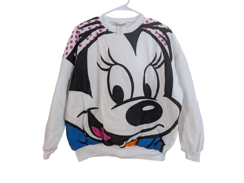 Vintage 90s Jerry Leigh Minnie Mouse All-Over-Print Crewneck Sweatshirt Size L image 1