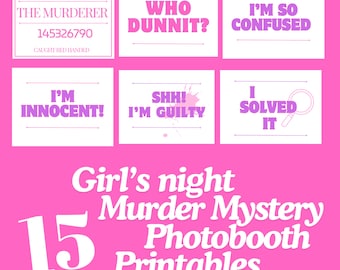 Photobooth firma imprimibles para la cena misteriosa de Girl's Night Murder - Descarga rosa y púrpura