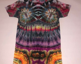 Multicolored Psychedelic Handmade Double Spiral Ice Dyed Tie Dye Tee Shirt Small T-shirt