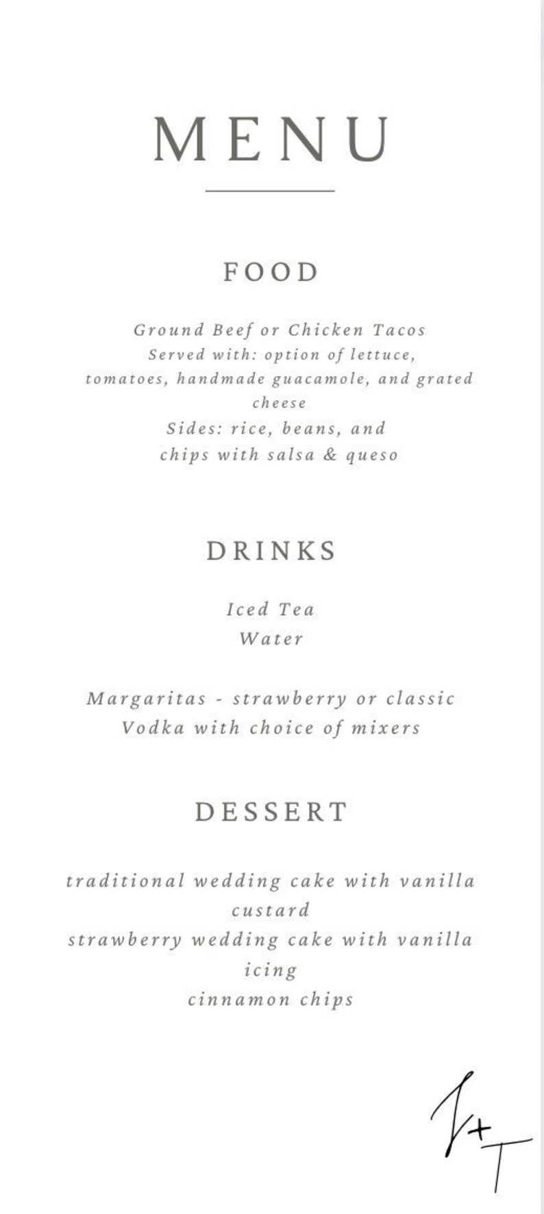 Classic, Elegant Wedding Reception Menu and Program Etsy