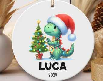 Personalized Dinosaur Christmas Ornaments for Kids, Customized Dinosaur Christmas Gift For Grandson, Grandkids Christmas Keepsake