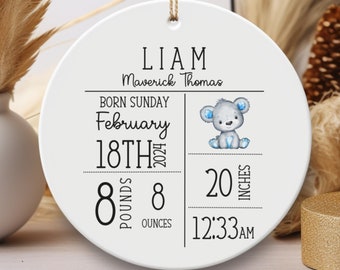 Personalized Birth Announcement Ornament, Custom Newborn Baby Birth Stats Keepsake, Customized Baby Shower Gift, Nursery Decor Present