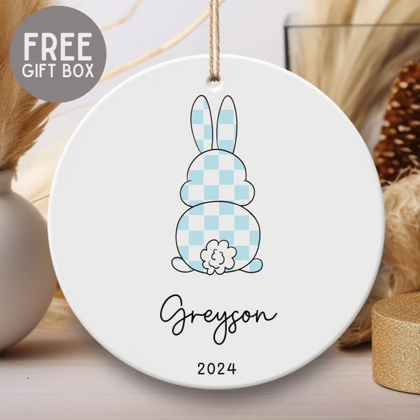 Personalized Ceramic Easter Basket Bunny Name Tag Custom Baby's First Easter Keepsake Customized Easter Bunny Gift for Boy Girl Grandchild
